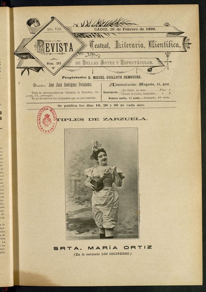 Miniatura de Revista Teatral, Literaria, Científica, de Bellas Artes y Espectáculos. Nº 262