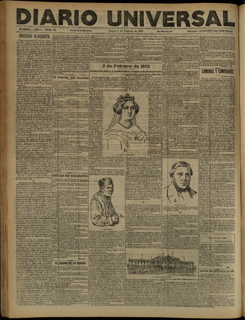 Miniatura de Diario Universal del 2 de febrero de 1903, edición de tarde