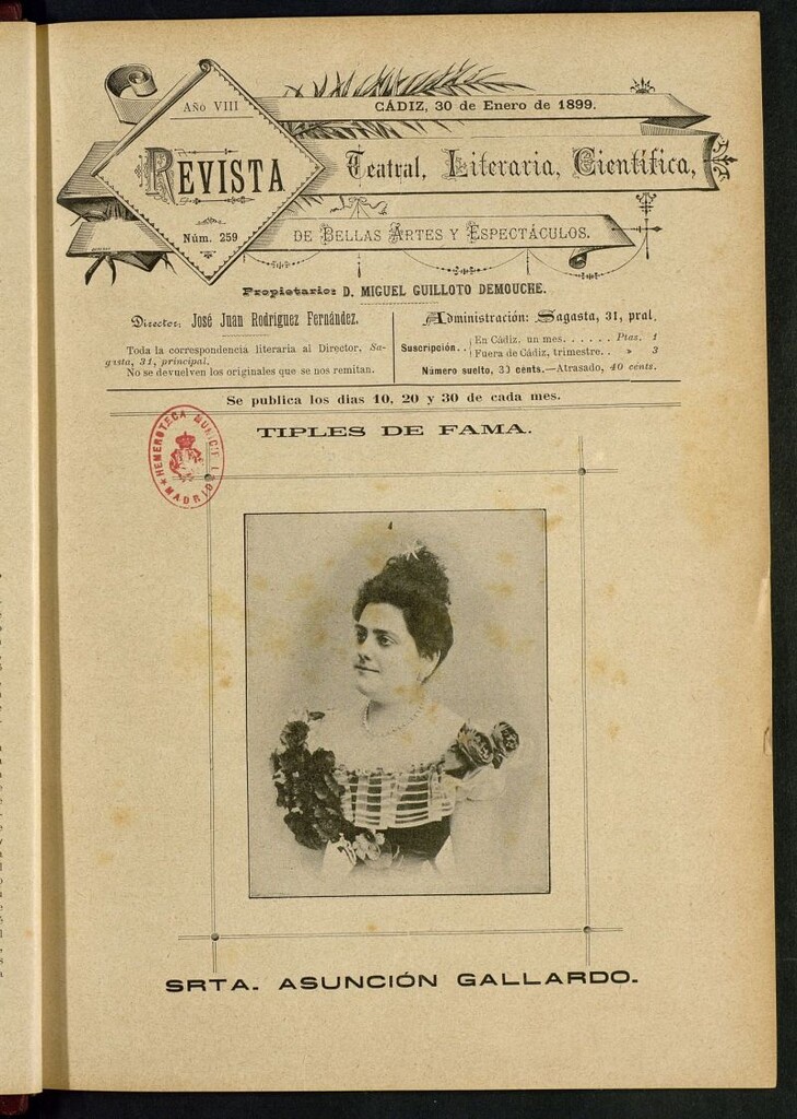 Miniatura de Revista Teatral, Literaria, Científica, de Bellas Artes y Espectáculos. Nº 259