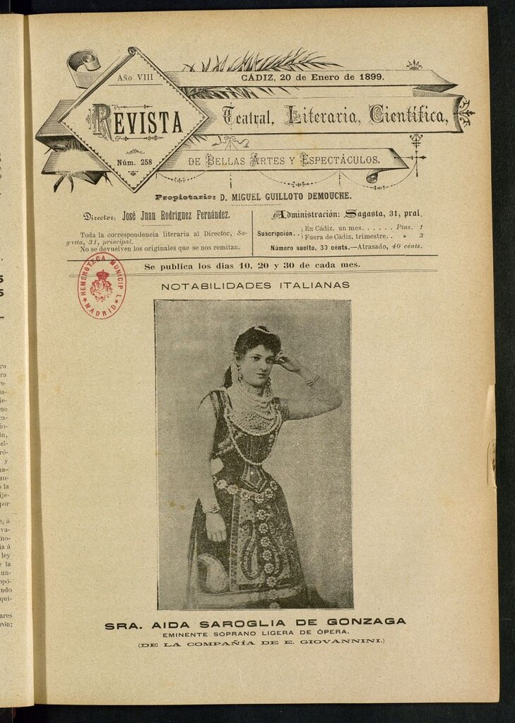 Miniatura de Revista Teatral, Literaria, Científica, de Bellas Artes y Espectáculos. Nº 258