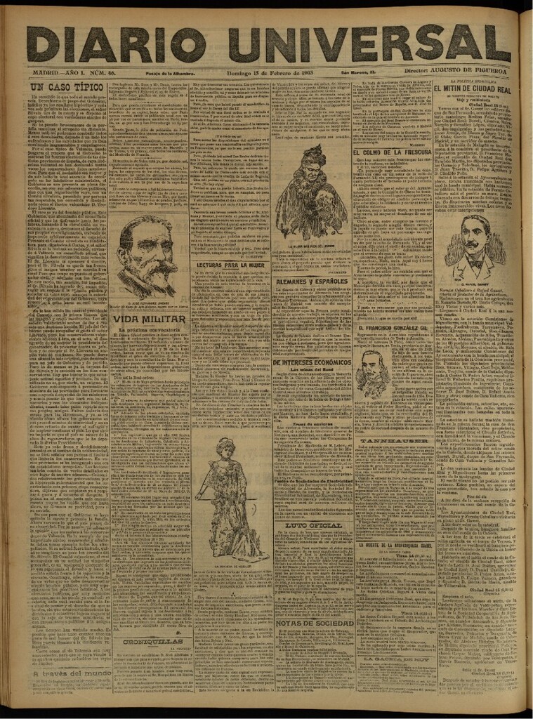 Miniatura de Diario Universal del 15 de febrero de 1903, edición de noche