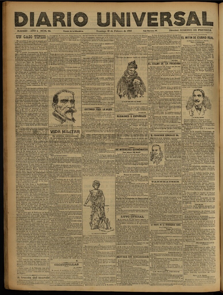 Miniatura de Diario Universal del 15 de febrero de 1903, edición de tarde