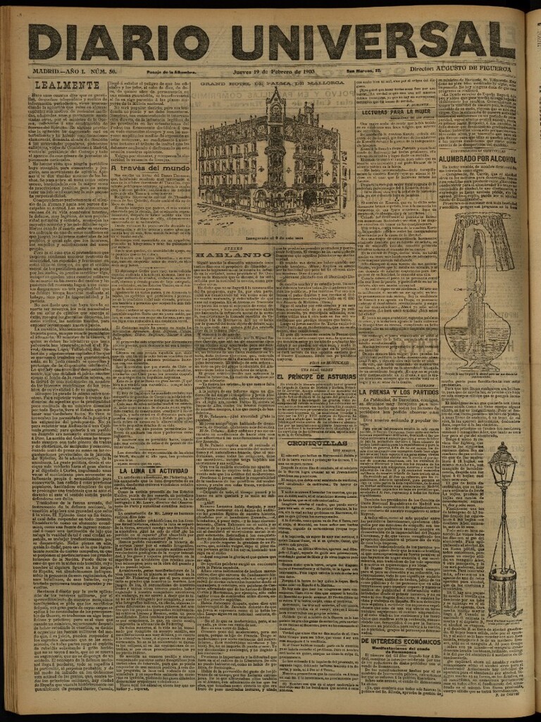Miniatura de Diario Universal del 19 de febrero de 1903, edición de noche