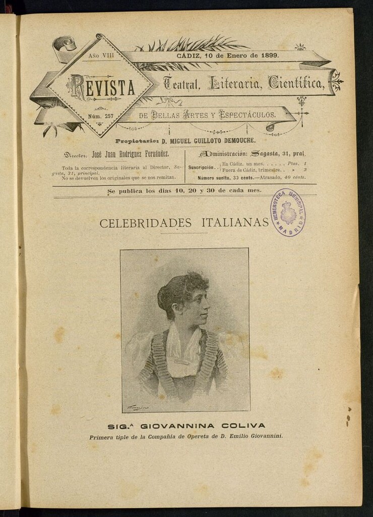 Miniatura de Revista Teatral, Literaria, Científica, de Bellas Artes y Espectáculos. Nº 257