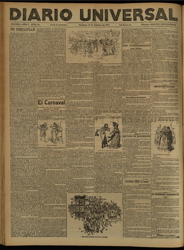 Miniatura de Diario Universal del 22 de febrero de 1903, edición de noche