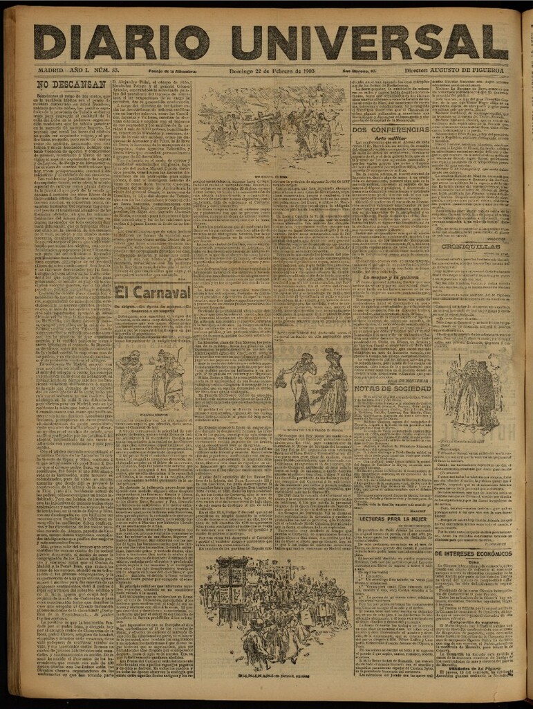 Miniatura de Diario Universal del 22 de febrero de 1903, edición de tarde