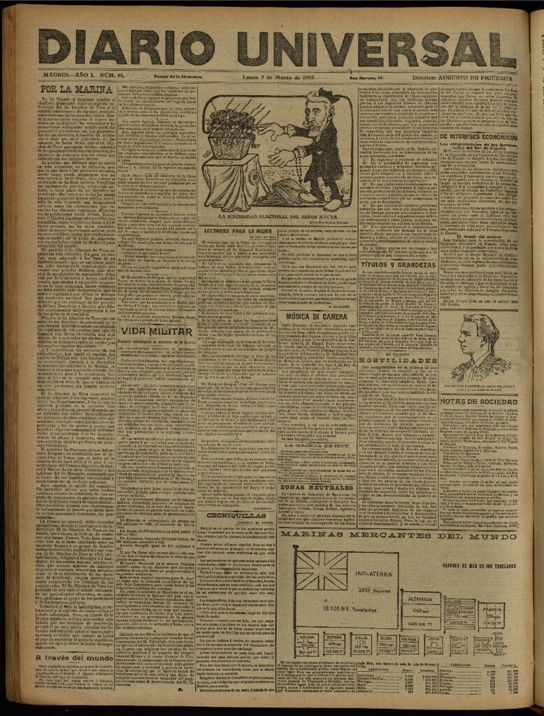 Miniatura de Diario Universal del 2 de marzo de 1903, edición de noche