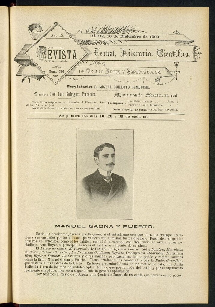 Miniatura de Revista Teatral, Literaria, Científica, de Bellas Artes y Espectáculos. Nº 326