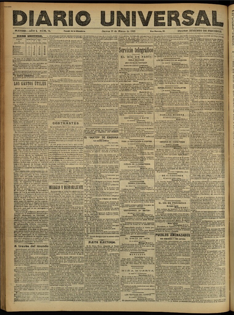 Miniatura de Diario Universal del 12 de marzo de 1903, edición de tarde