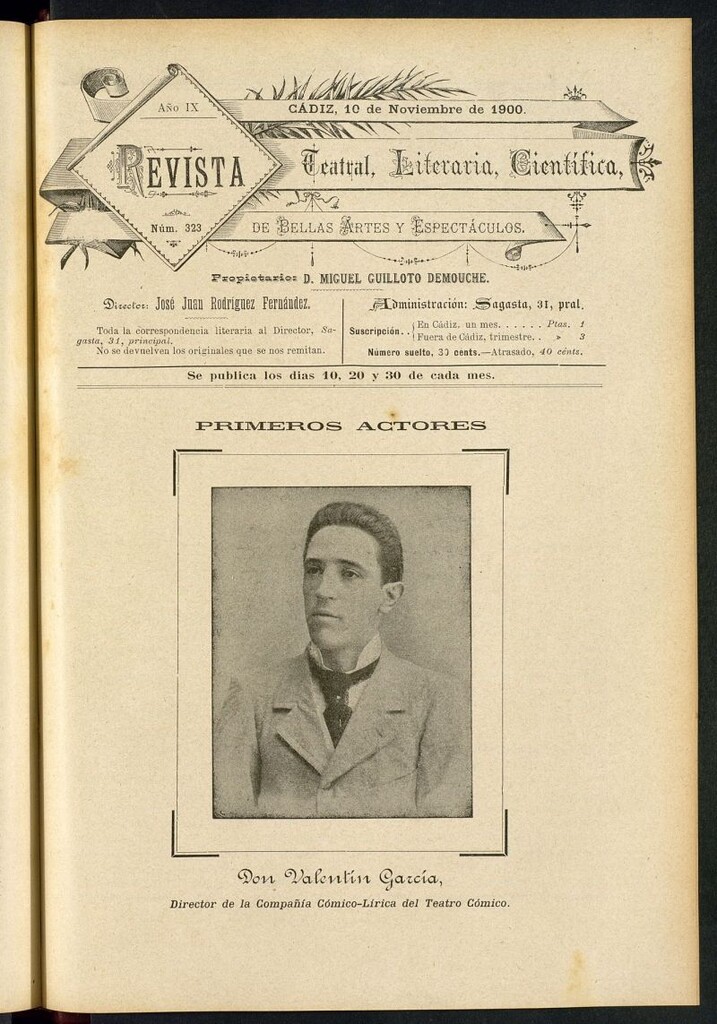 Miniatura de Revista Teatral, Literaria, Científica, de Bellas Artes y Espectáculos. Nº 323