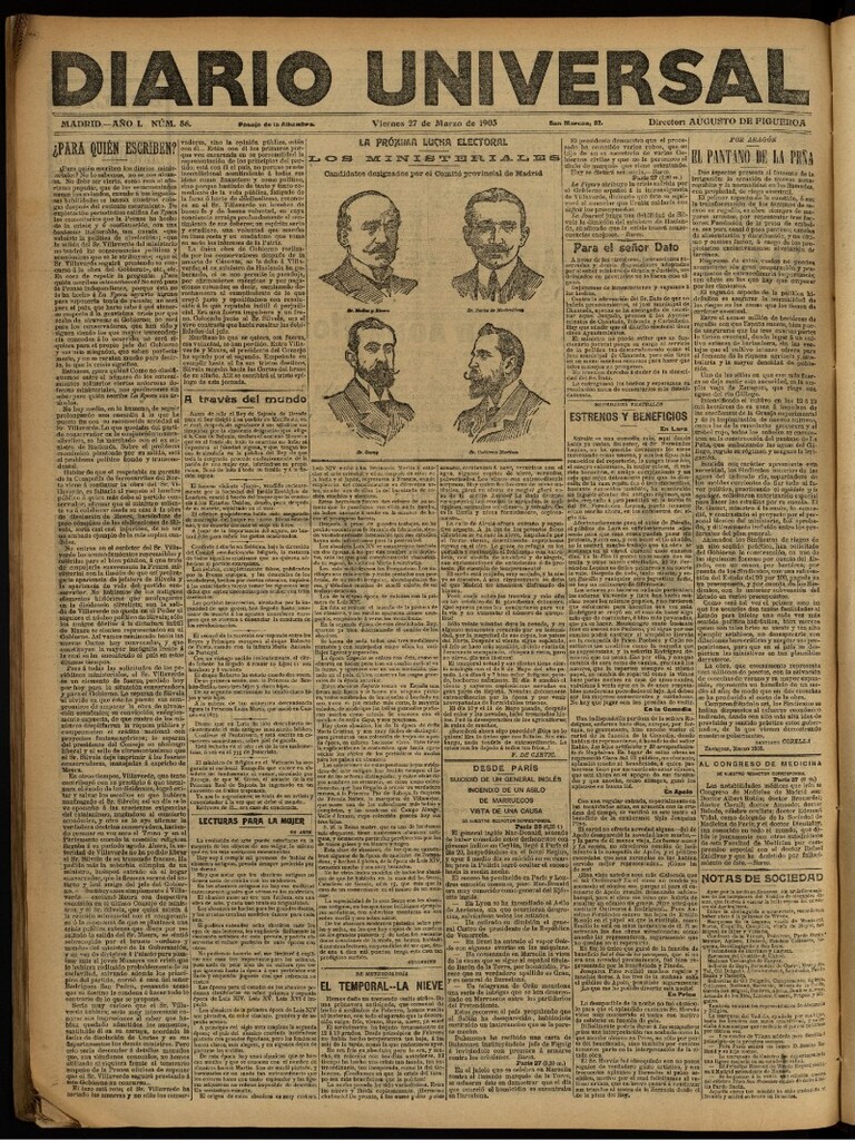 Miniatura de Diario Universal del 27 de marzo de 1903, edición de noche