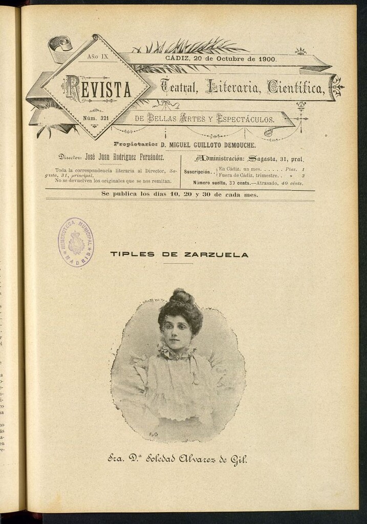 Miniatura de Revista Teatral, Literaria, Científica, de Bellas Artes y Espectáculos. Nº 321