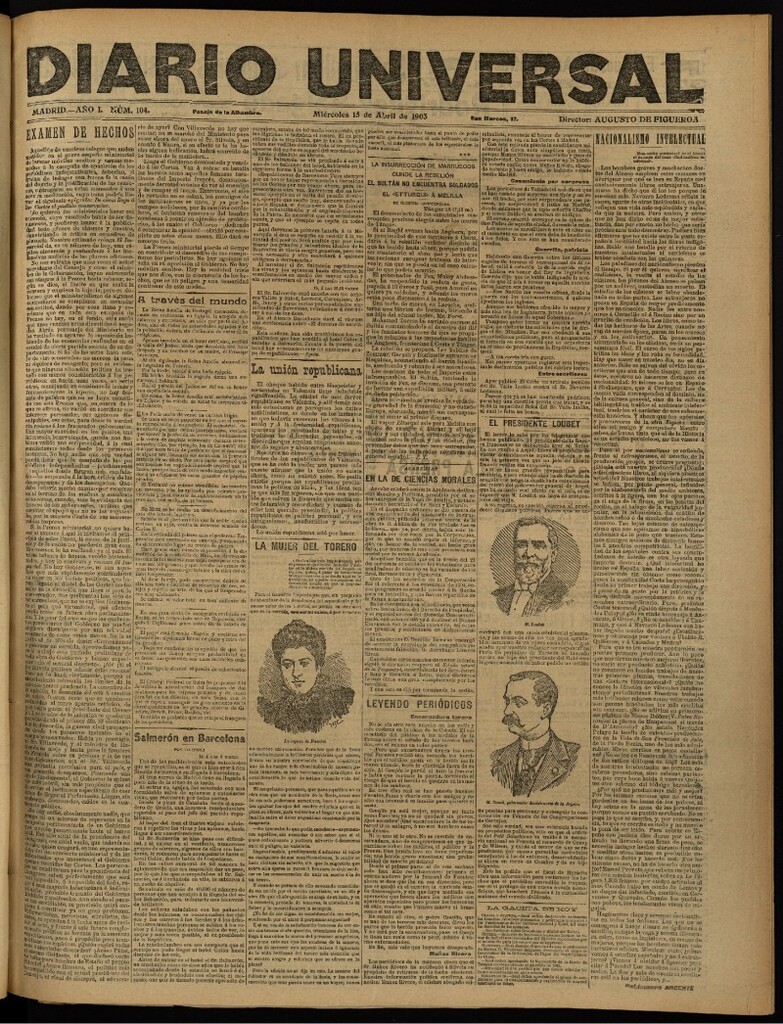 Miniatura de Diario Universal del 15 de abril de 1903, edición de noche