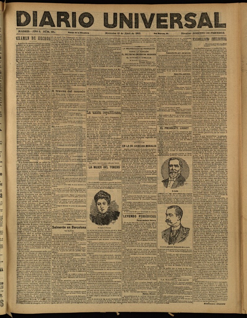 Miniatura de Diario Universal del 15 de abril de 1903, edición de tarde