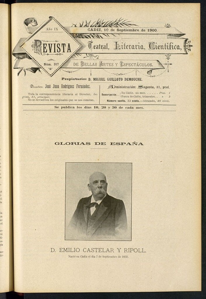 Miniatura de Revista Teatral, Literaria, Científica, de Bellas Artes y Espectáculos. Nº 317