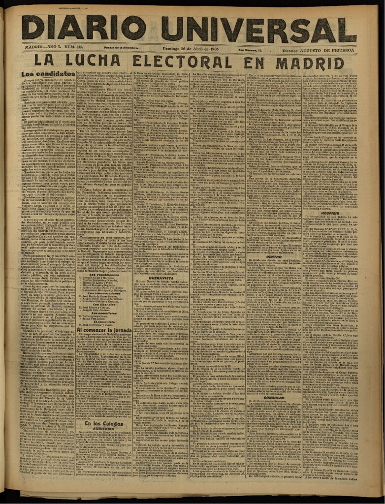 Miniatura de Diario Universal del 26 de abril de 1903, edición de noche