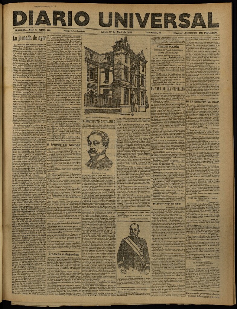 Miniatura de Diario Universal del 27 de abril de 1903, edición de noche