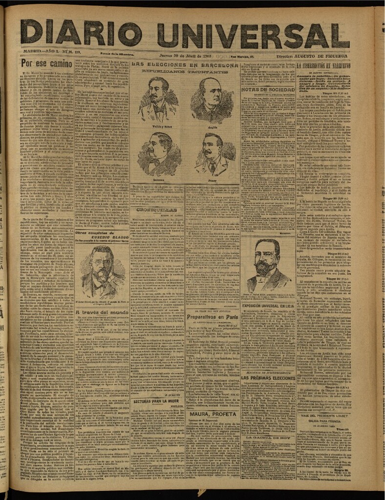 Miniatura de Diario Universal del 30 de abril de 1903, edición de tarde