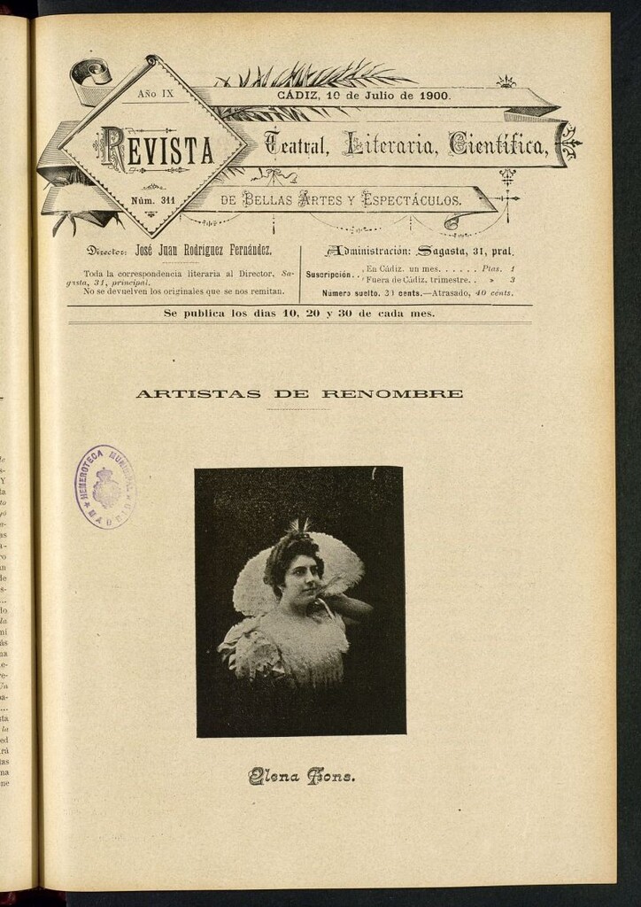 Miniatura de Revista Teatral, Literaria, Científica, de Bellas Artes y Espectáculos. Nº 311