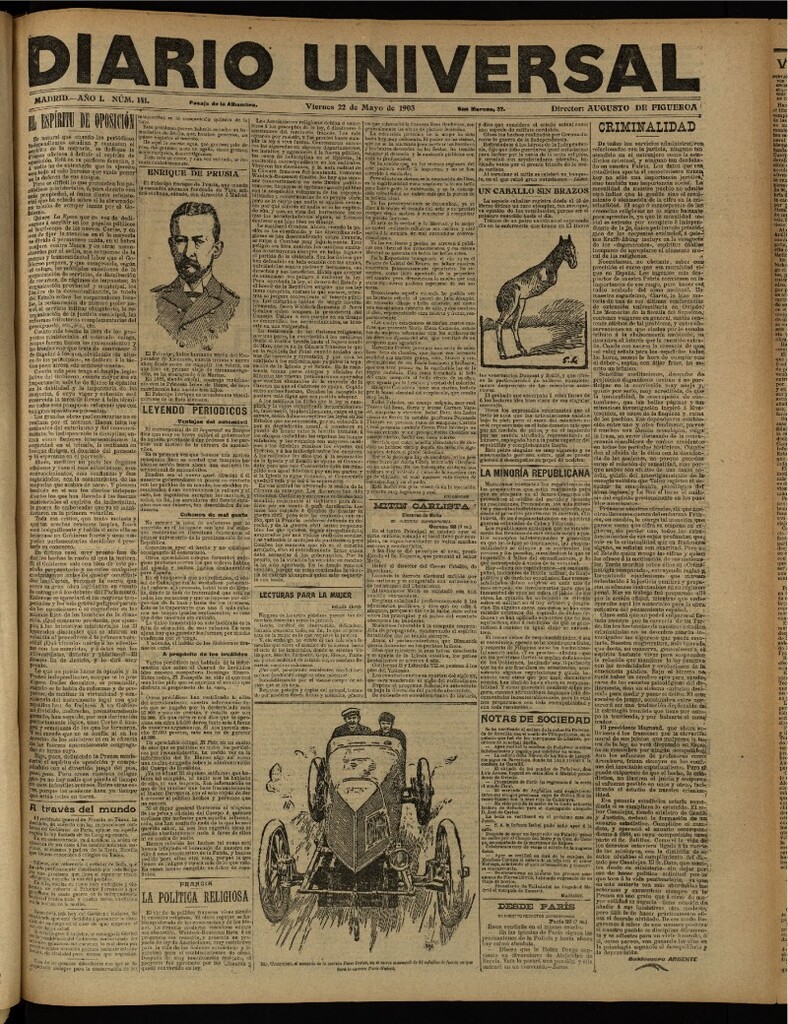 Miniatura de Diario Universal del 22 de mayo de 1903, edición de tarde