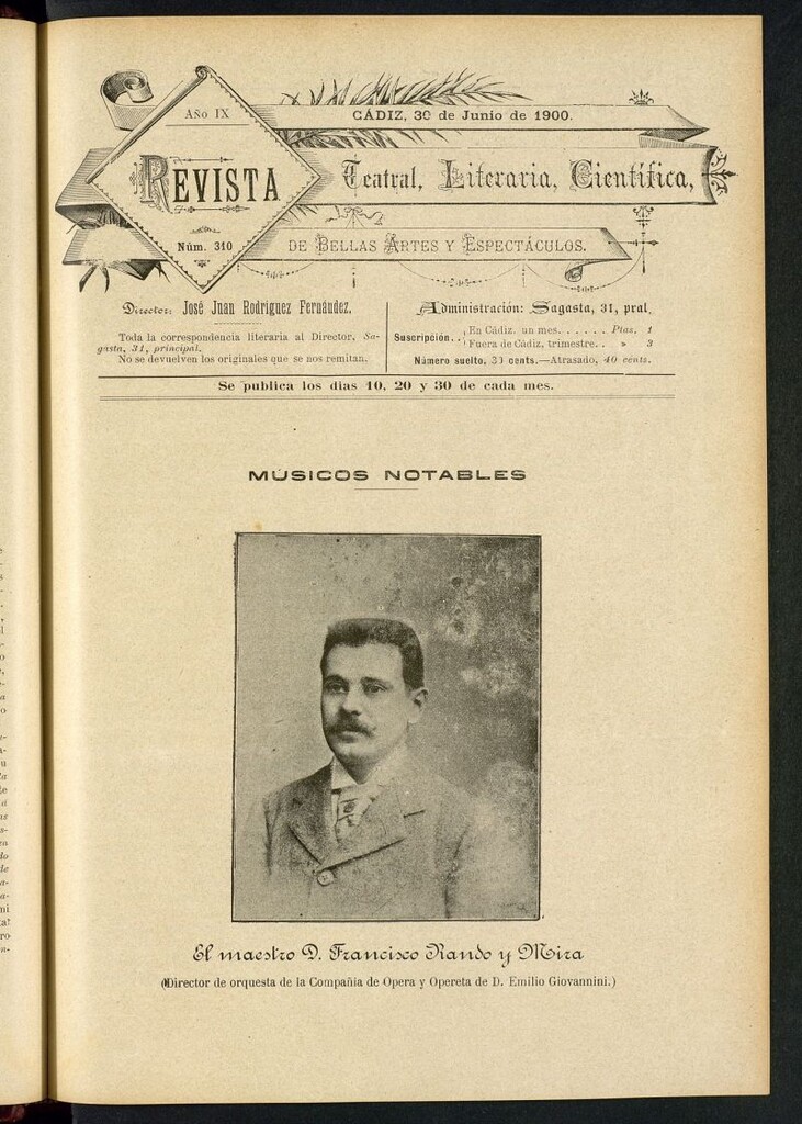 Miniatura de Revista Teatral, Literaria, Científica, de Bellas Artes y Espectáculos. Nº 310