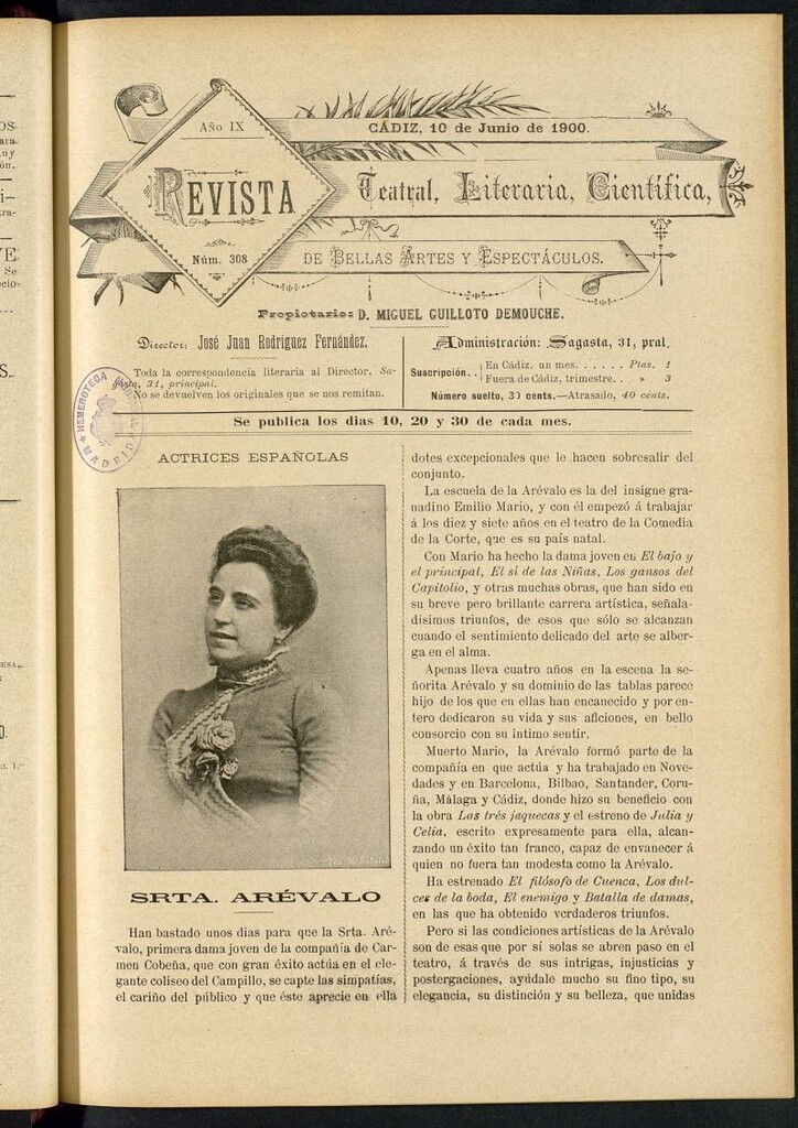Miniatura de Revista Teatral, Literaria, Científica, de Bellas Artes y Espectáculos. Nº 308