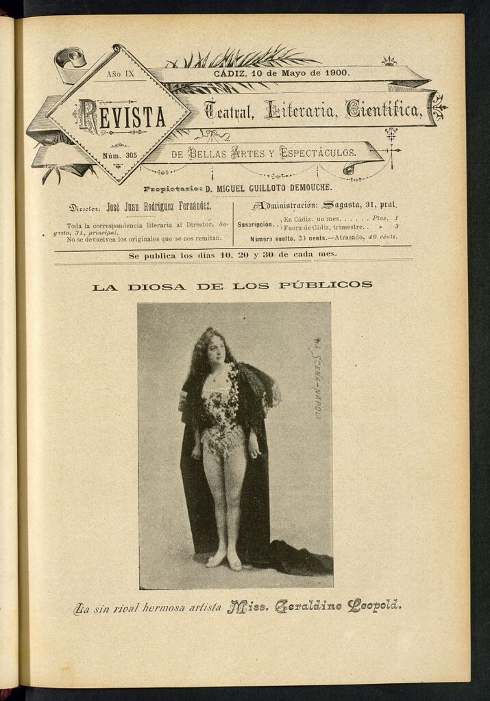 Miniatura de Revista Teatral, Literaria, Científica, de Bellas Artes y Espectáculos. Nº 305