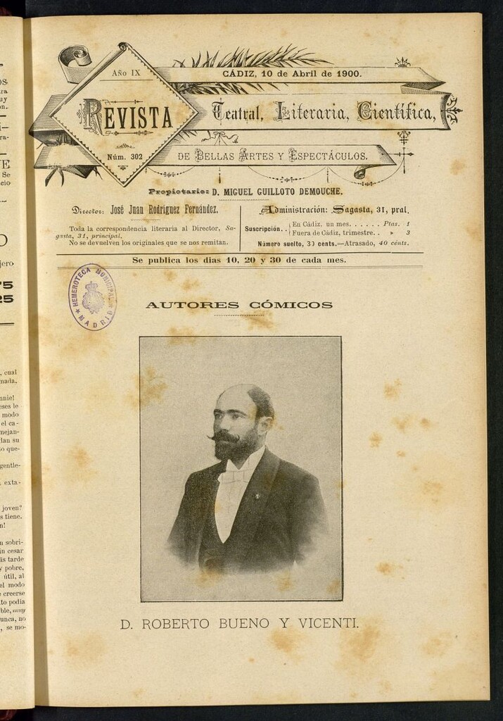 Miniatura de Revista Teatral, Literaria, Científica, de Bellas Artes y Espectáculos. Nº 302