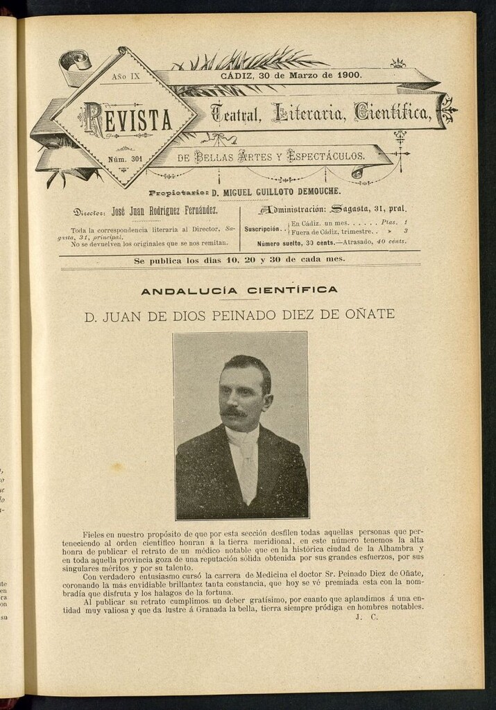 Miniatura de Revista Teatral, Literaria, Científica, de Bellas Artes y Espectáculos. Nº 301