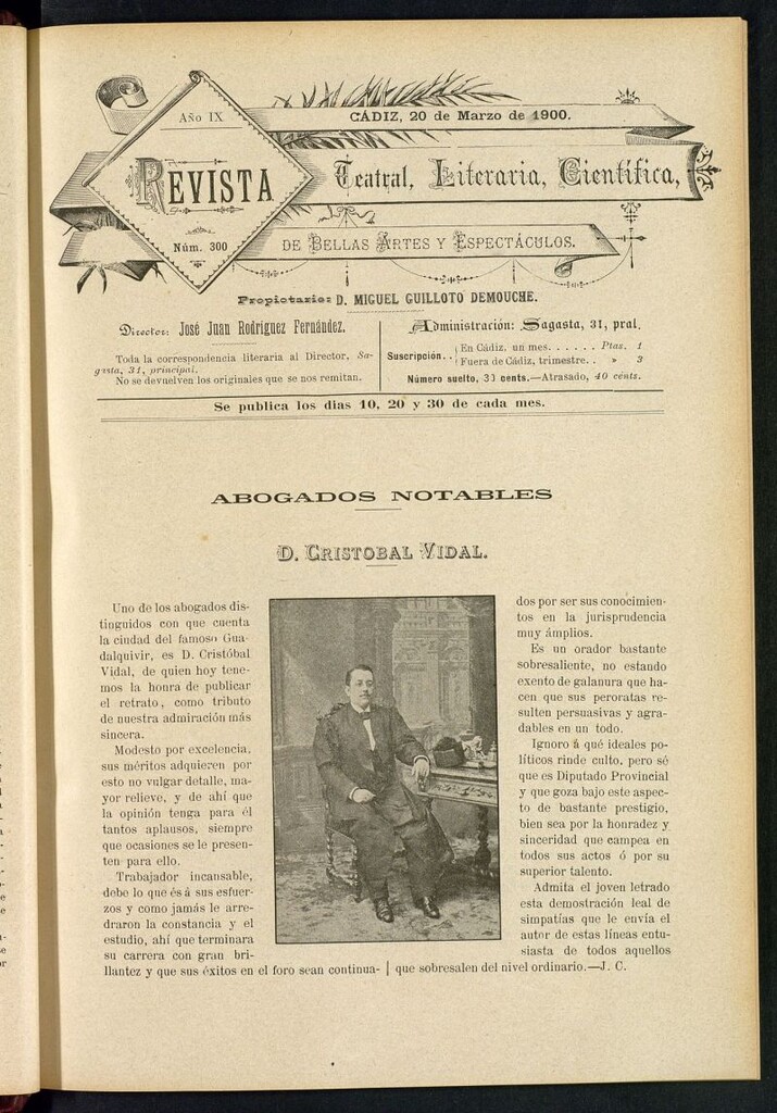Miniatura de Revista Teatral, Literaria, Científica, de Bellas Artes y Espectáculos. Nº 300