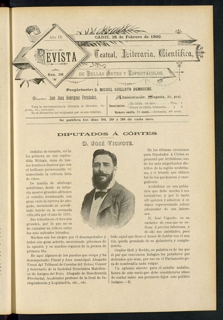 Miniatura de Revista Teatral, Literaria, Científica, de Bellas Artes y Espectáculos. Nº 298