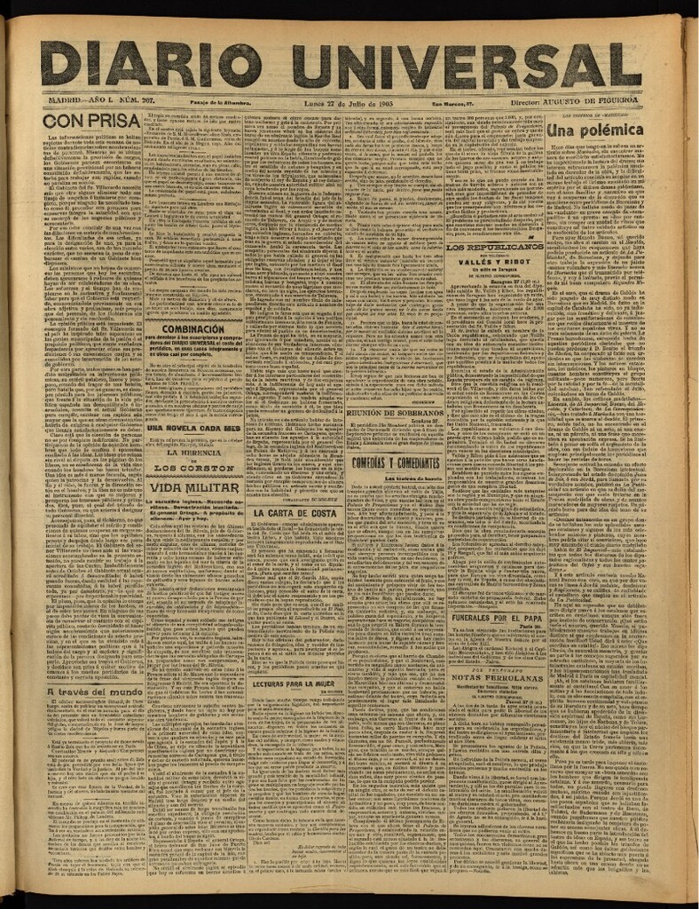 Miniatura de Diario Universal del 27 de julio de 1903, edición de noche