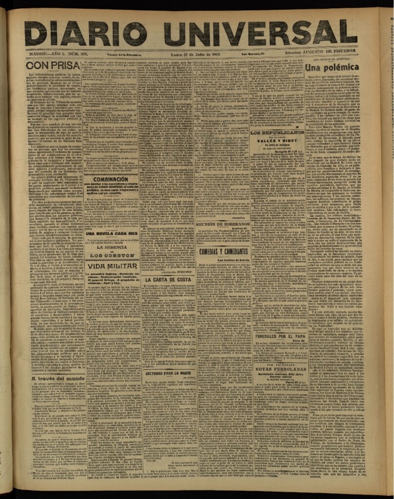 Miniatura de Diario Universal del 27 de julio de 1903, edición de tarde