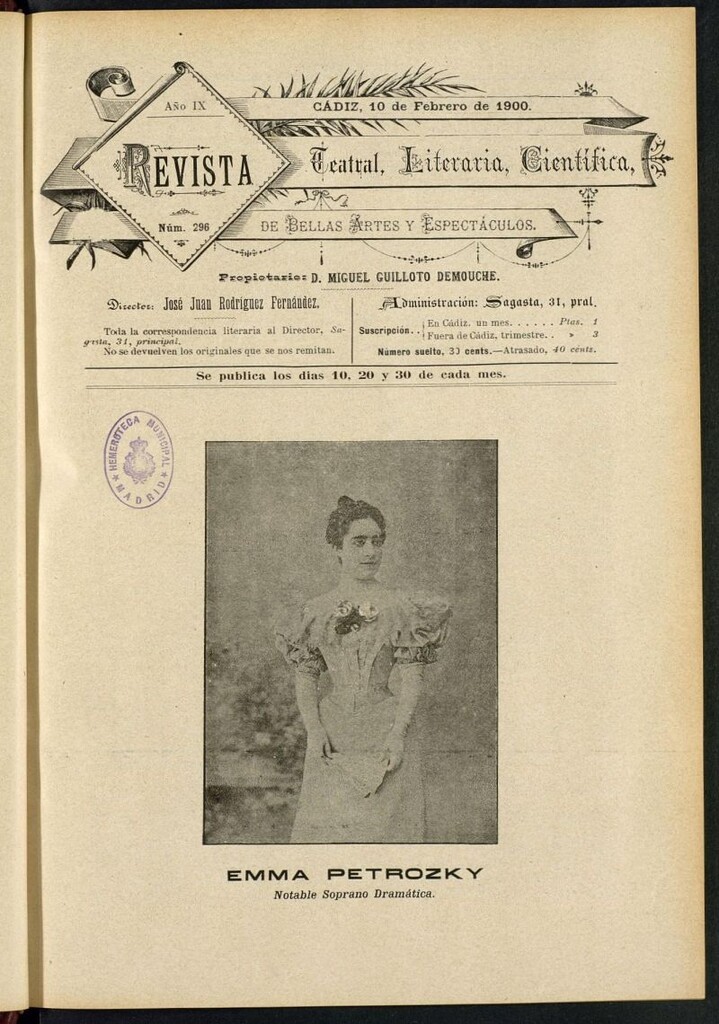 Miniatura de Revista Teatral, Literaria, Científica, de Bellas Artes y Espectáculos. Nº 296