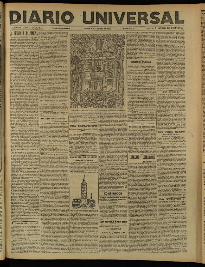 Miniatura de Diario Universal del 6 de agosto de 1903, edición de tarde