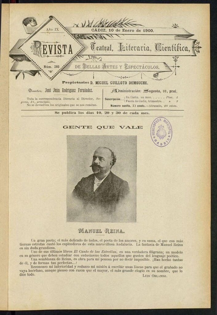 Miniatura de Revista Teatral, Literaria, Científica, de Bellas Artes y Espectáculos. Nº 293