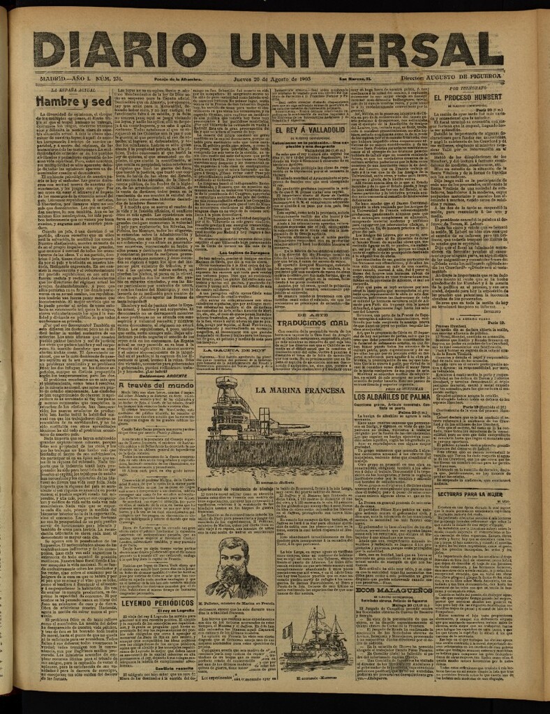 Miniatura de Diario Universal del 20 de agosto de 1903, edición de tarde