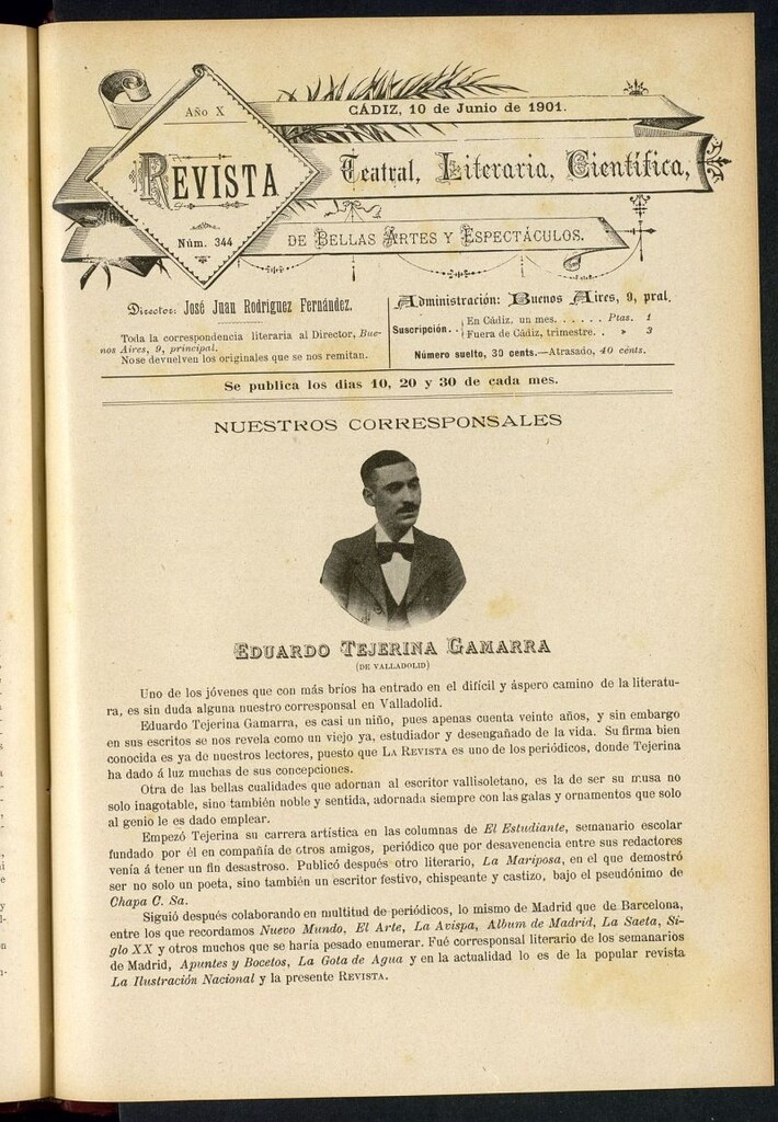 Miniatura de Revista Teatral, Literaria, Científica, de Bellas Artes y Espectáculos. Nº 344