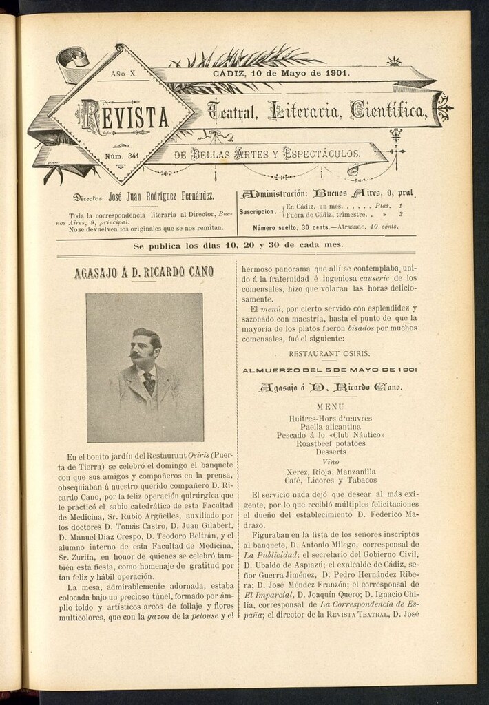 Miniatura de Revista Teatral, Literaria, Científica, de Bellas Artes y Espectáculos. Nº 341