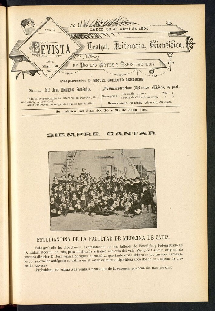 Miniatura de Revista Teatral, Literaria, Científica, de Bellas Artes y Espectáculos. Nº 340