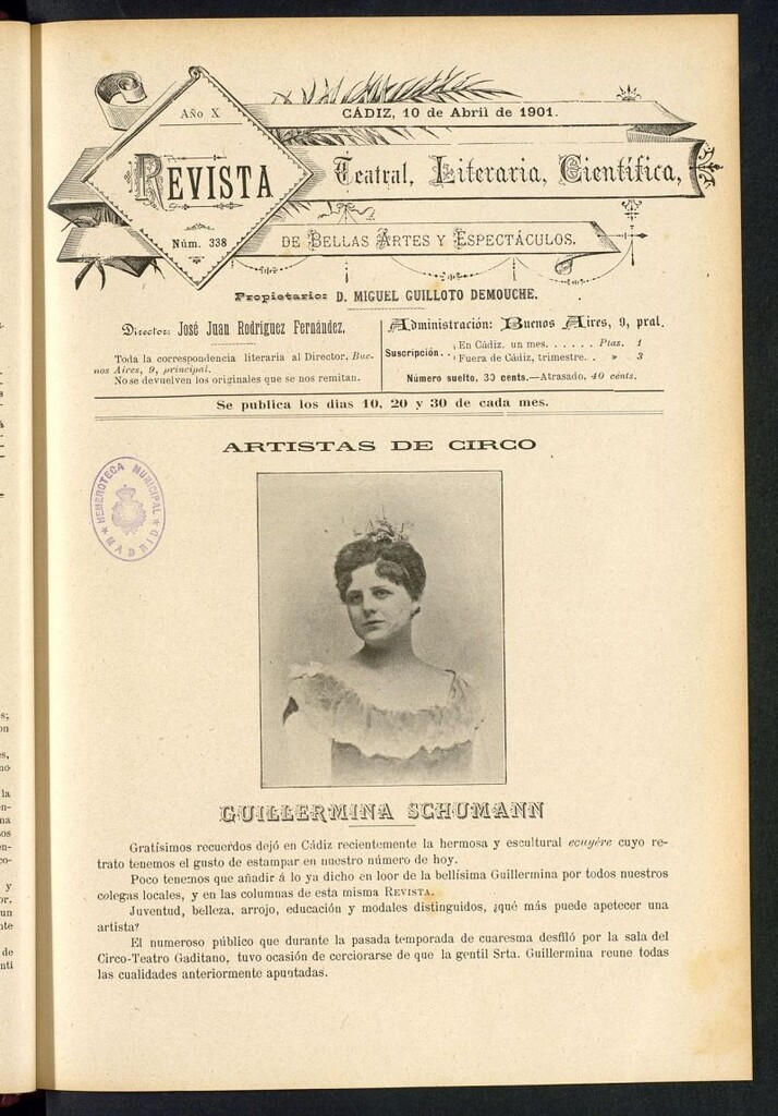 Miniatura de Revista Teatral, Literaria, Científica, de Bellas Artes y Espectáculos. Nº 338