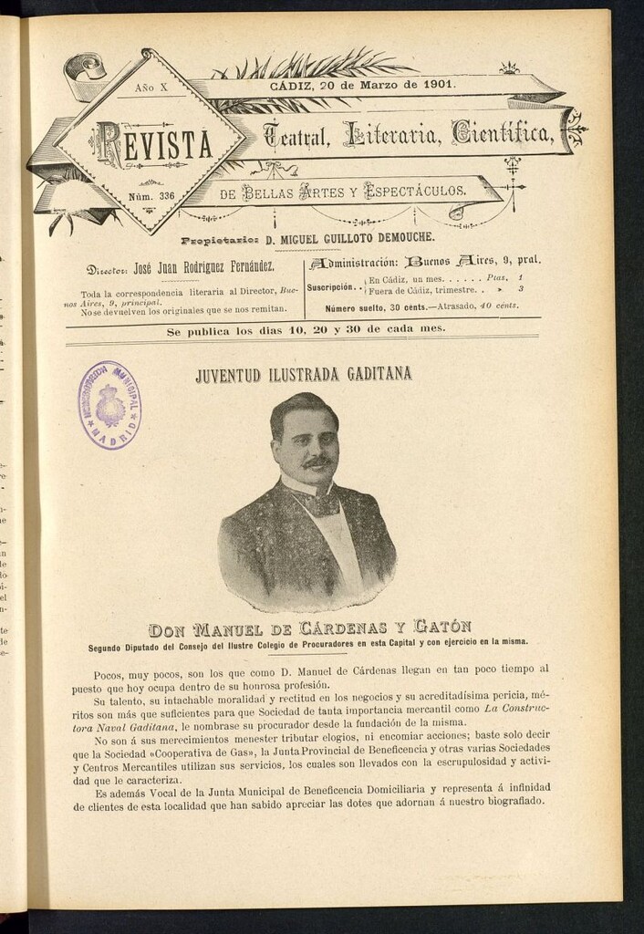 Miniatura de Revista Teatral, Literaria, Científica, de Bellas Artes y Espectáculos. Nº 336