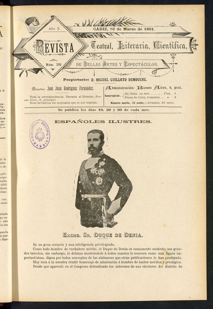 Miniatura de Revista Teatral, Literaria, Científica, de Bellas Artes y Espectáculos. Nº 335