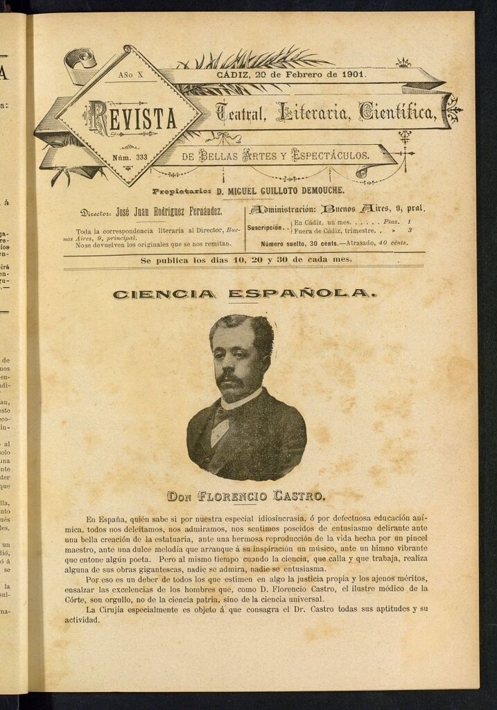 Miniatura de Revista Teatral, Literaria, Científica, de Bellas Artes y Espectáculos. Nº 333
