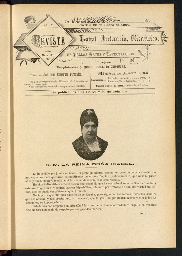 Miniatura de Revista Teatral, Literaria, Científica, de Bellas Artes y Espectáculos. Nº 331