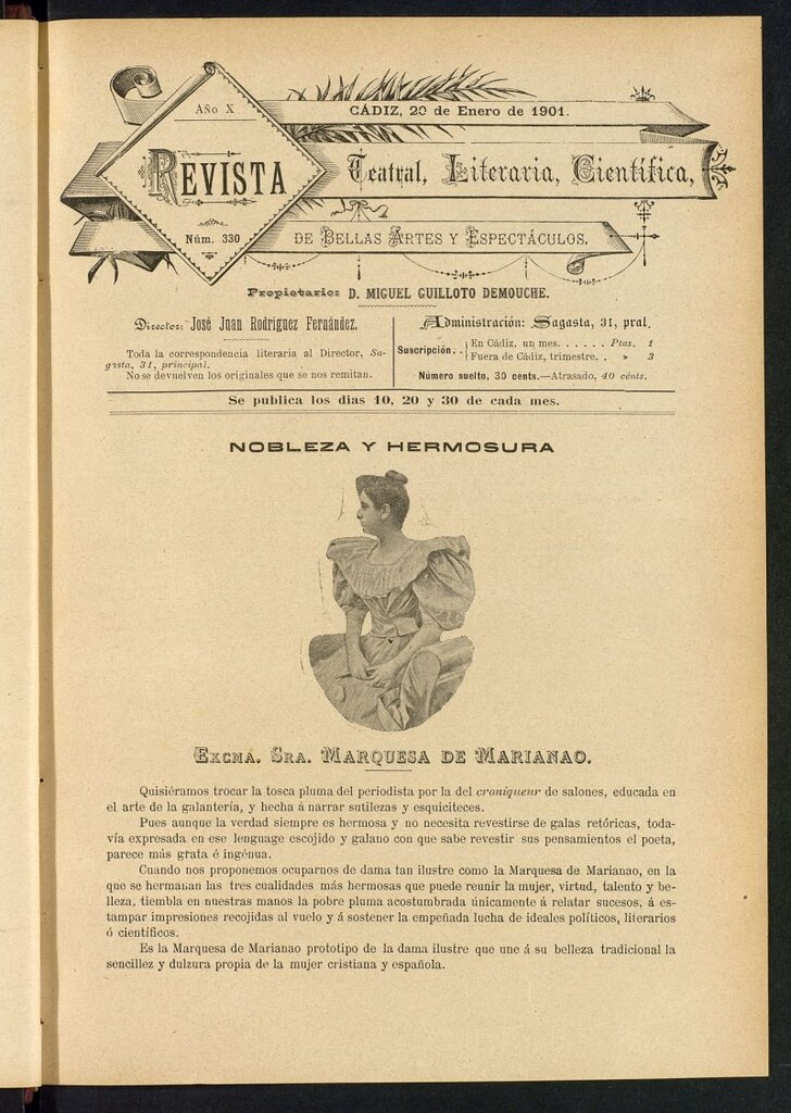 Miniatura de Revista Teatral, Literaria, Científica, de Bellas Artes y Espectáculos. Nº 330