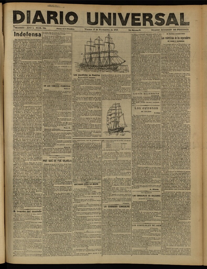 Miniatura de Diario Universal del 13 de noviembre de 1903, edición de tarde