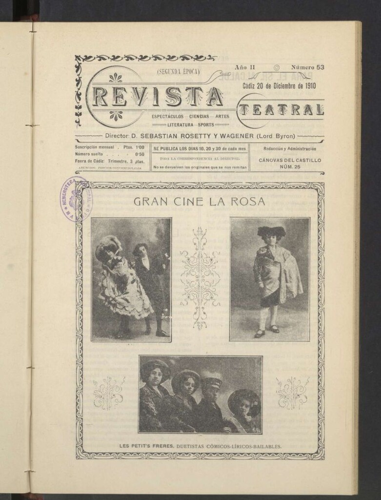 Miniatura de Revista Teatral, Literaria, Científica, de Bellas Artes y Espectáculos. Segunda época Nº 53