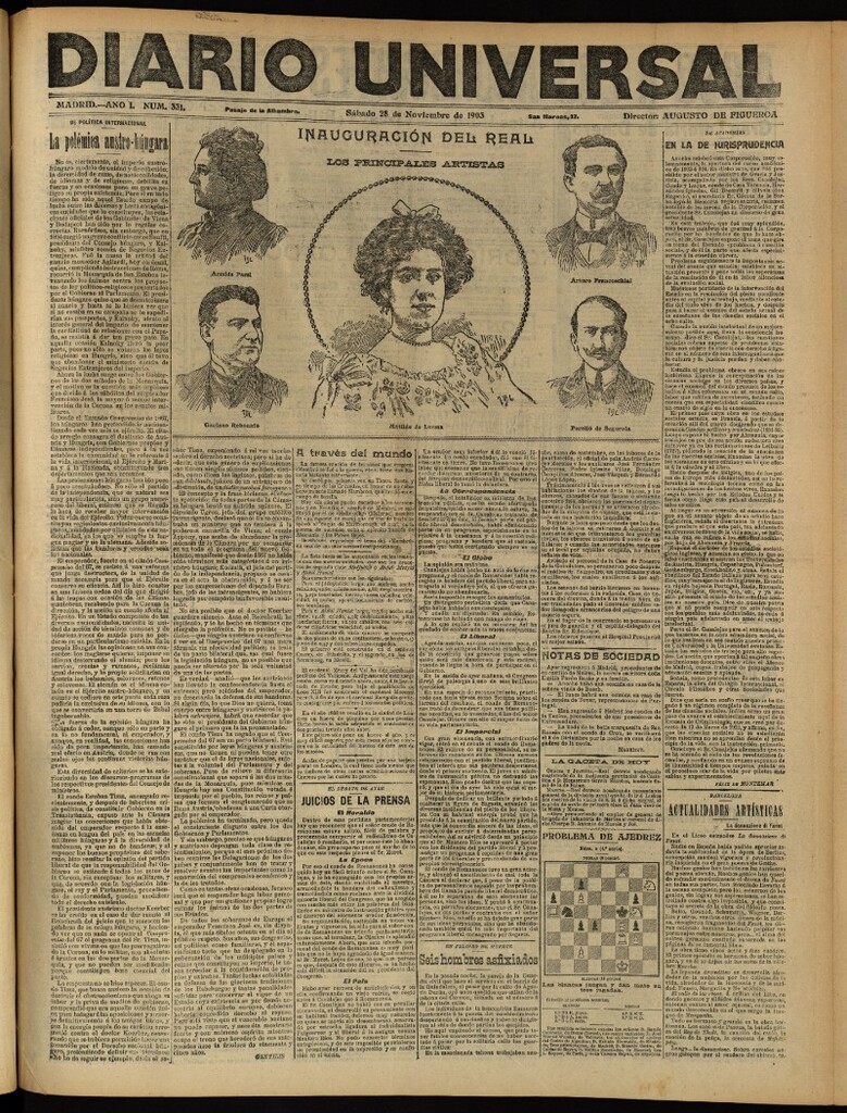 Miniatura de Diario Universal del 28 de noviembre de 1903, edición de tarde