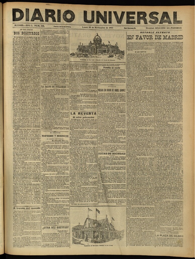 Miniatura de Diario Universal del 30 de noviembre de 1903, edición de tarde